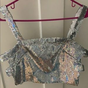 Superdown Karla cut out Sequin Top in iridiscent